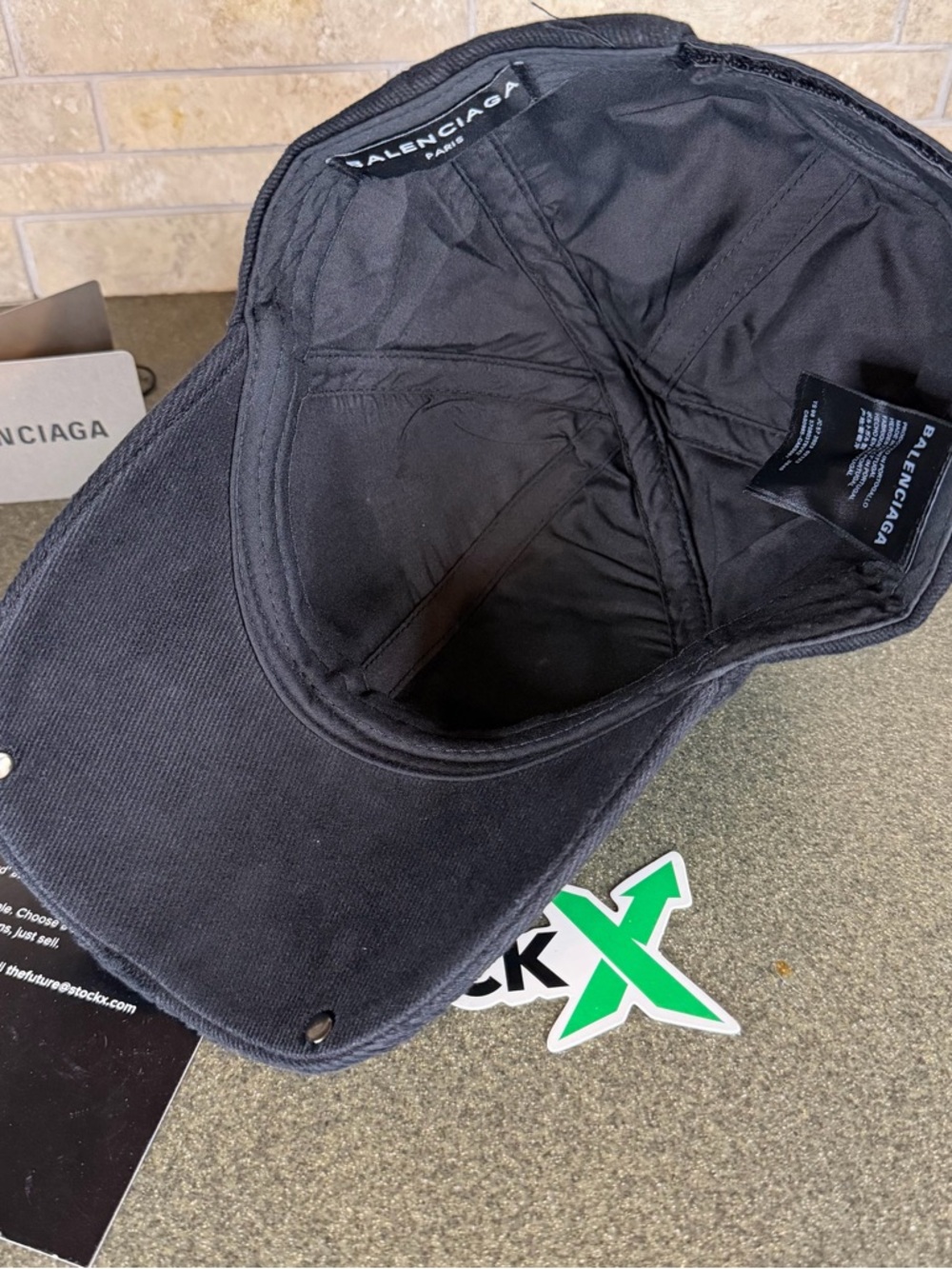 Balenciaga Studded Cap Black Distressed Logo Cap - Picture 6 of 6